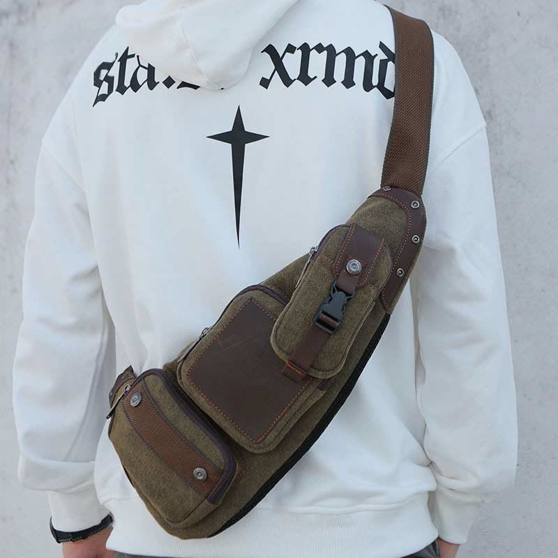Sling Bag für Herren, schwarze Vintage-Business-Umhängetasche aus Canvas