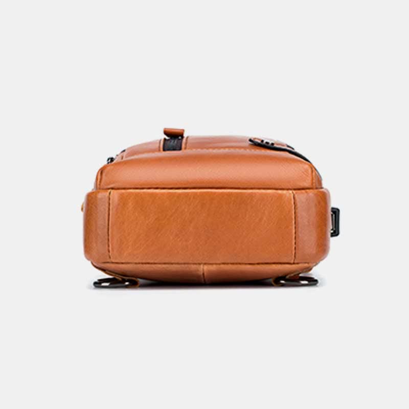 Schultertasche aus echtem Leder, lässiger Outdoor-Schulterrucksack, Brust-Tagesrucksack