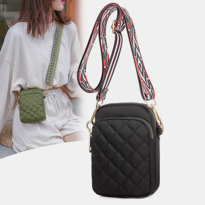 Gesteppte Umhängetasche mit dreifachem Reißverschluss, Handytasche, Schultertasche für Frauen und Mädchen