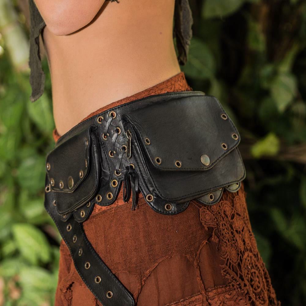 Gürteltasche für Damen, Vintage, mit genietetem Reißverschluss, verstellbarer Gürtel