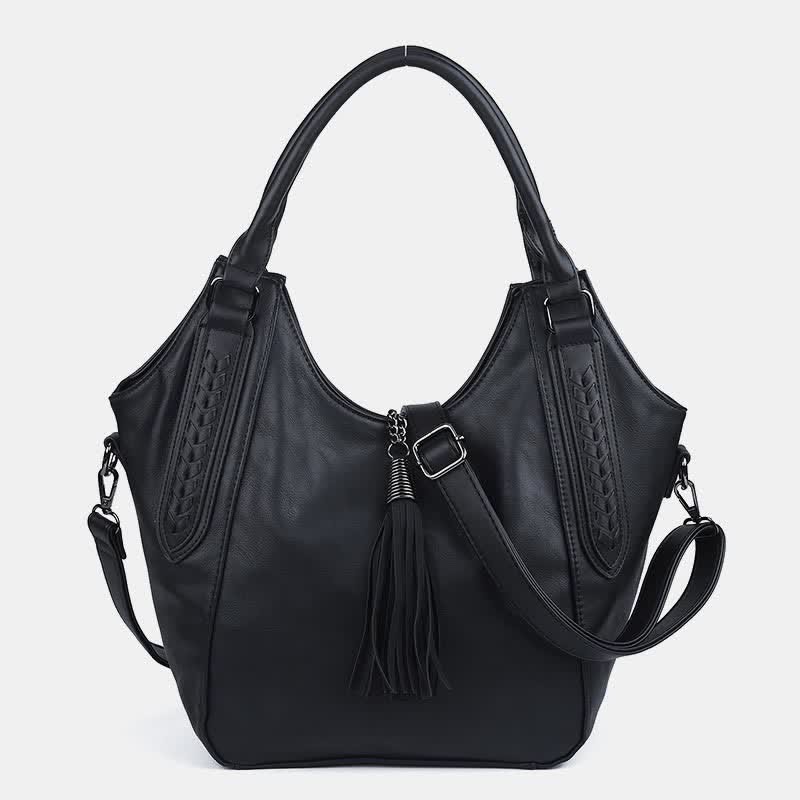 Hobo Bag für Damen mit Quaste, Damenhandtasche aus Leder, Umhängetasche