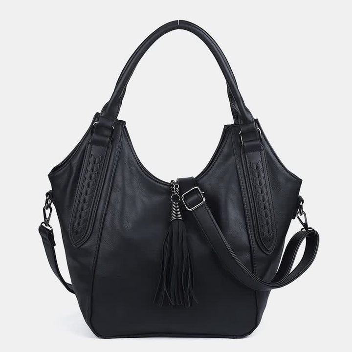 Hobo Bag für Damen mit Quaste, Damenhandtasche aus Leder, Umhängetasche