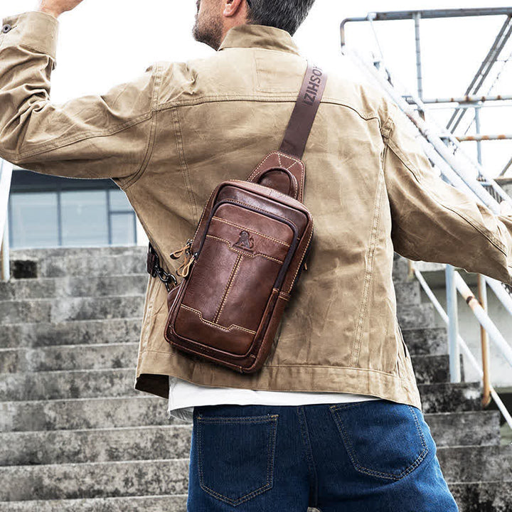 Kleiner Sling-Crossbody-Rucksack aus echtem Leder für Herren