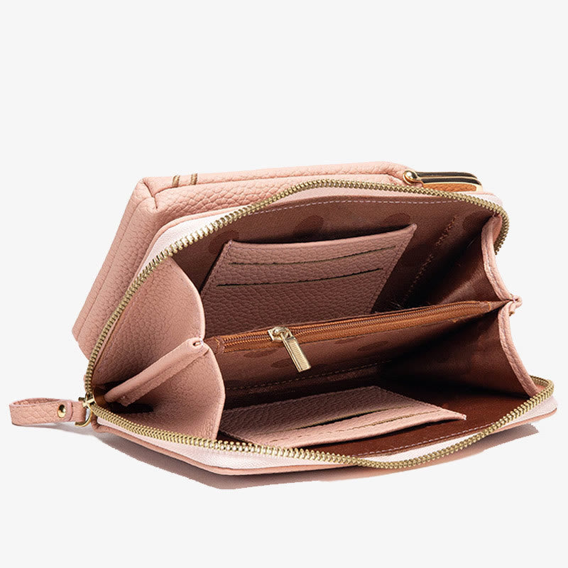 Elegante bestickte Handytasche Damen Mini Crossbody Leder Geldbörse