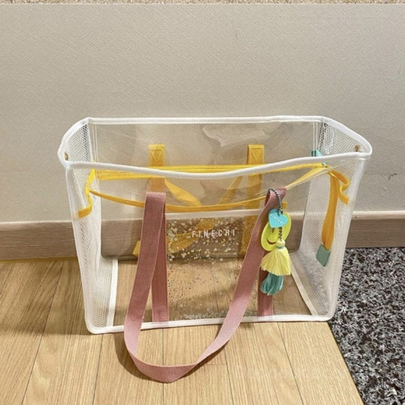 Große wasserdichte, transparente Strandtasche aus PVC mit großem Fassungsvermögen, Tragetasche und Schultergurt