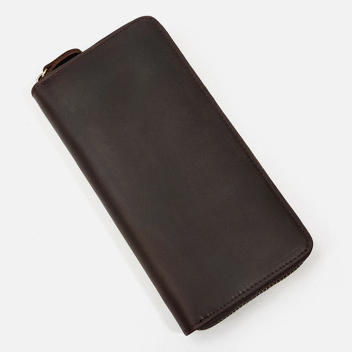 Lange Geldbörse für Herren mit RFID-Retroprägung, Leder, Handytasche