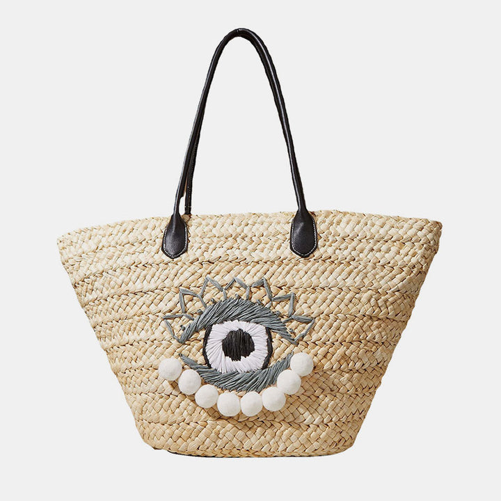 Handgemachte Evil Eye Stroh gewebte Handtaschen Sommer Hobo Schultertaschen Geldbörse