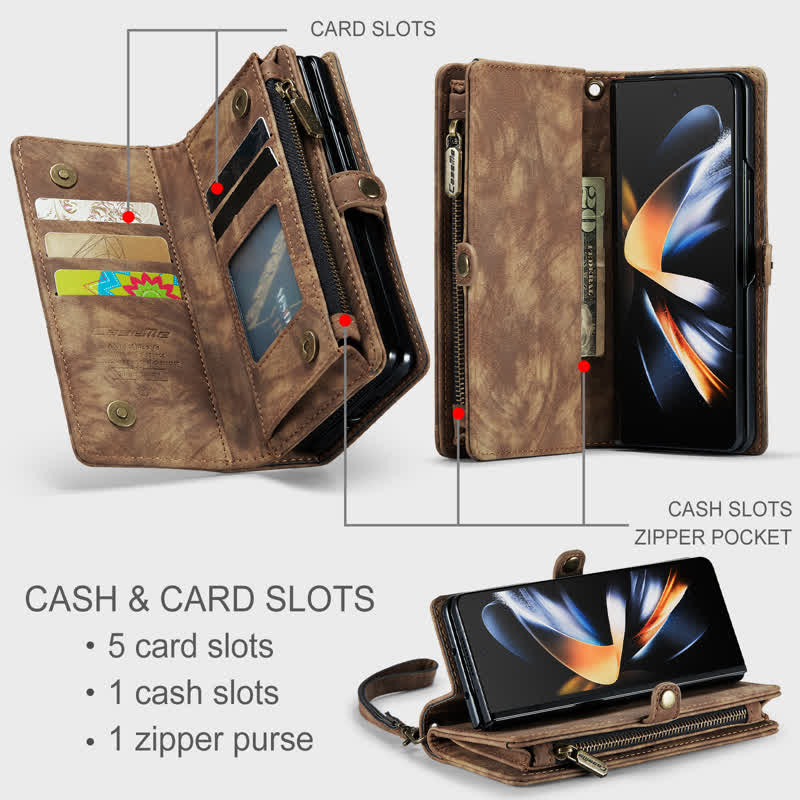 Robuste magnetische Leder-Brieftaschenhülle für Z Fold 4 mit Handschlaufe