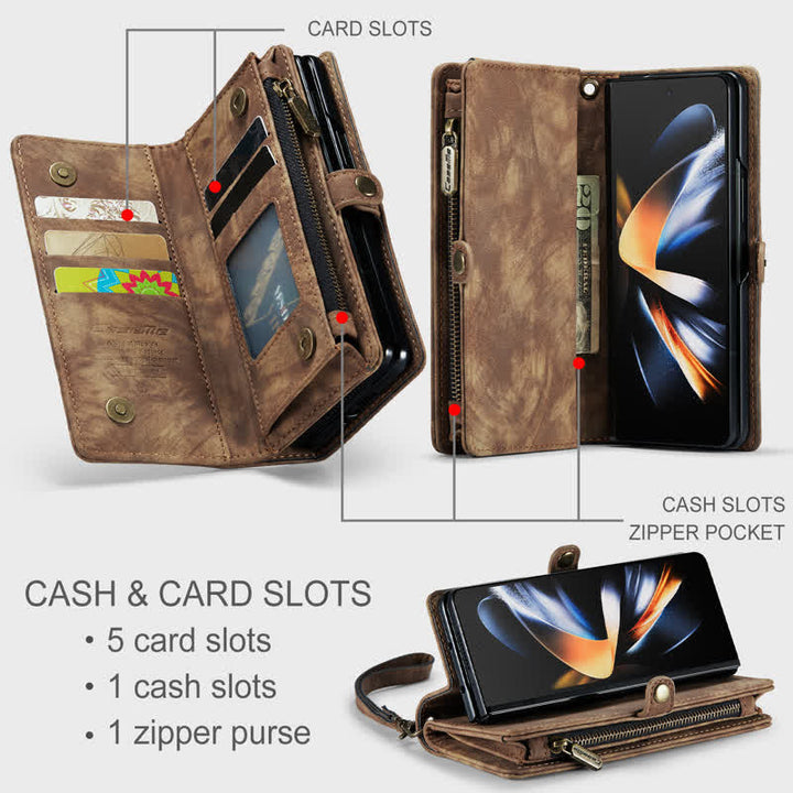 Robuste magnetische Leder-Brieftaschenhülle für Z Fold 4 mit Handschlaufe