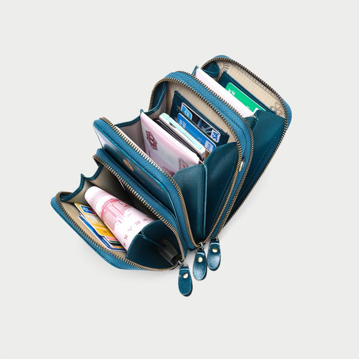 Sonnenblumen-Handytasche aus Leder, mehrere Fächer, Mini-Umhängetasche mit Kartenhalter, Münzgeldbörsen