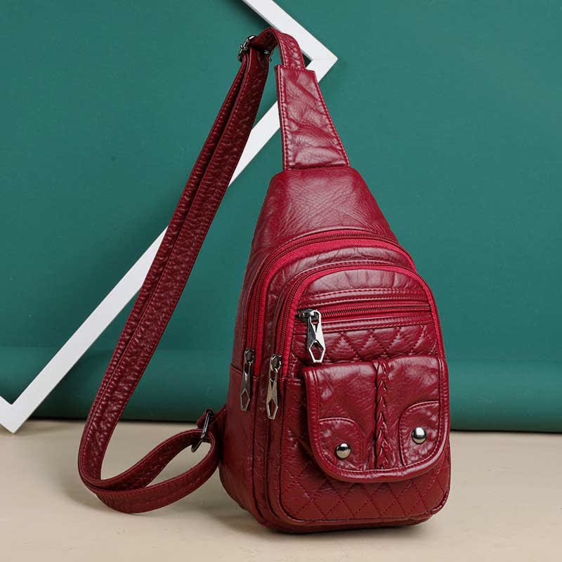 Retro Sling-Rucksack für Damen, mehrere Taschen, Umhängetasche aus PU-Leder