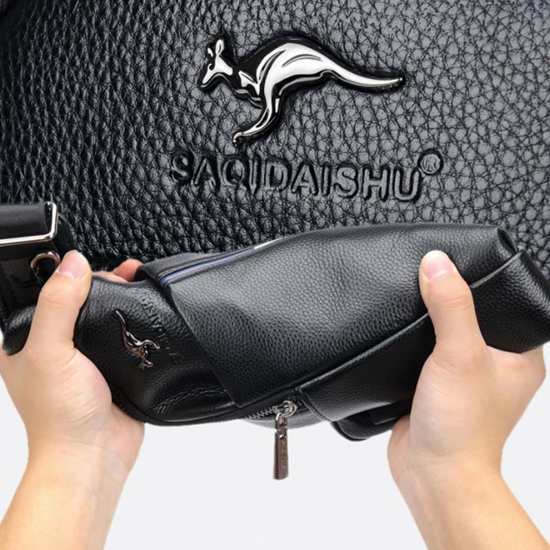 Sling Bag für Herren aus Leder, Ein-Schulter-Rucksack mit USB-Ladeanschluss