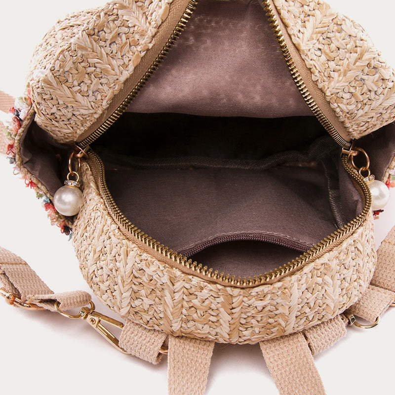 Strohrucksack für Damen, Mini-Tagesrucksack für den Außenbereich, leicht, lässig