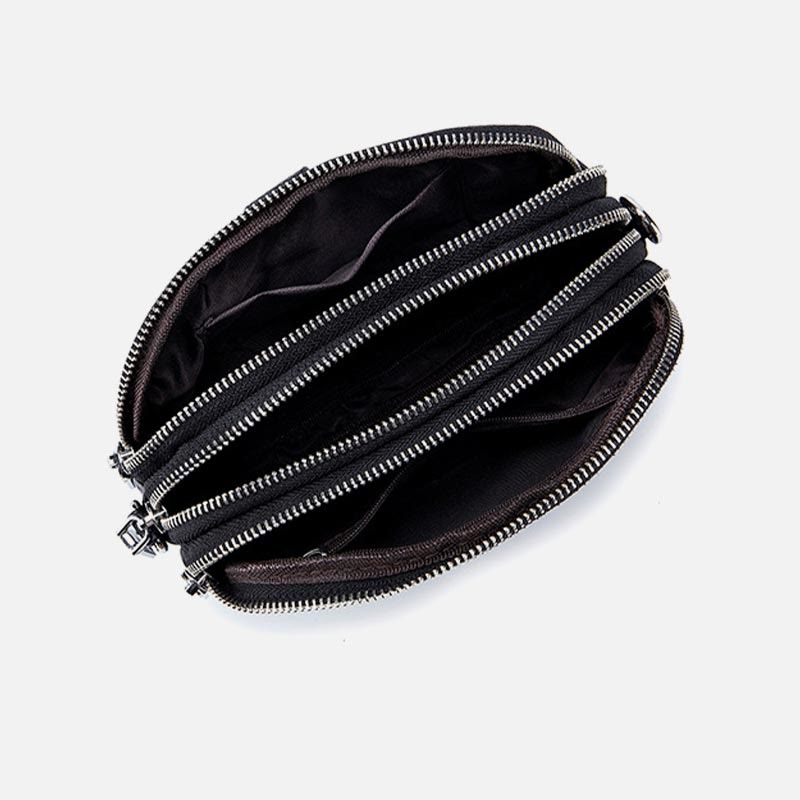 Schultertasche aus echtem Leder mit drei Reißverschlüssen, lässige Umhängetasche für Damen