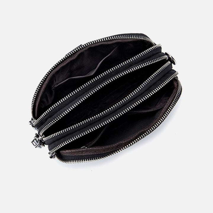 Schultertasche aus echtem Leder mit drei Reißverschlüssen, lässige Umhängetasche für Damen