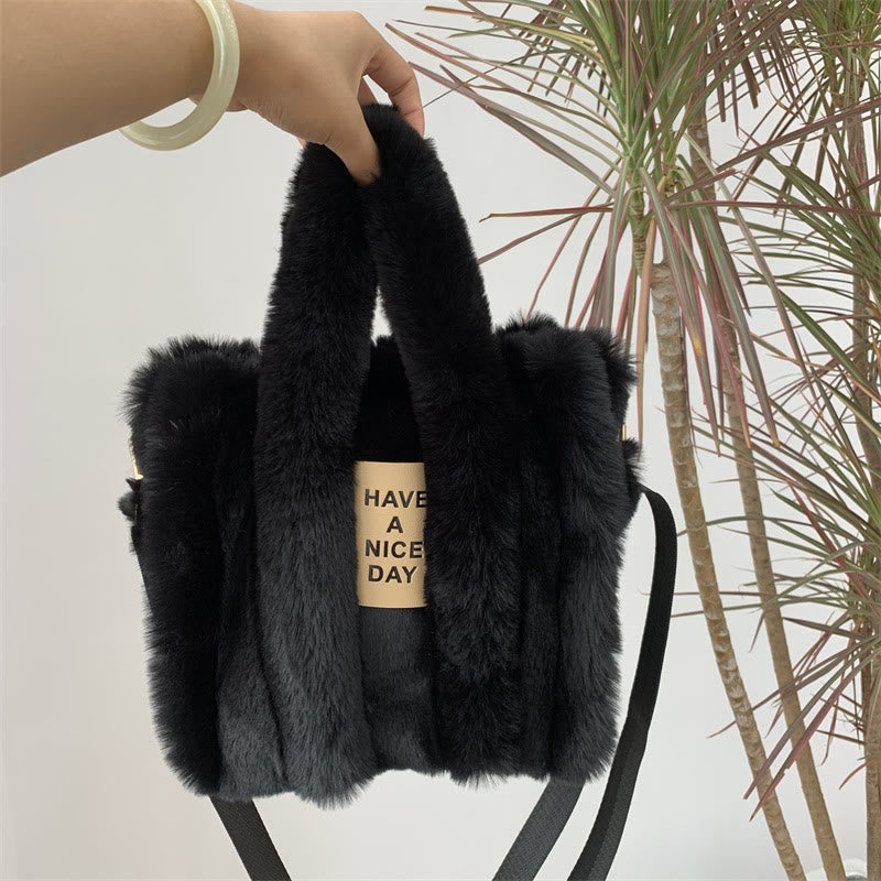 Umhängetasche für Damen, einfarbig, Kunstfell, große Handtasche