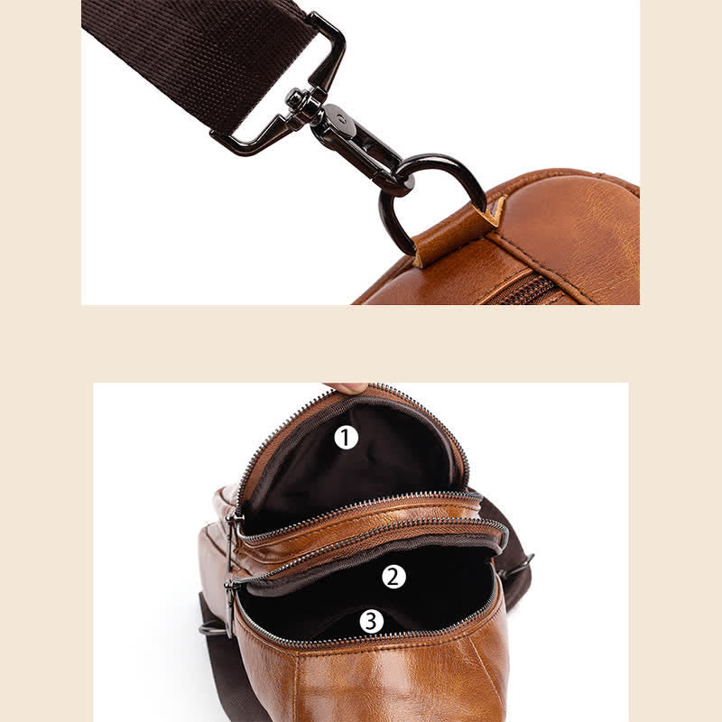 Sling-Rucksack aus echtem Leder, Retro, Mehrzweck-Umhängetasche, Schultertasche, Brusttasche