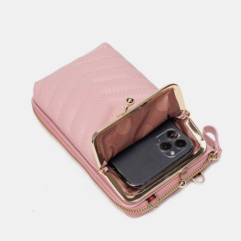 Kleine Crossbody-Handy-Geldbörse für Damen aus gestepptem Leder