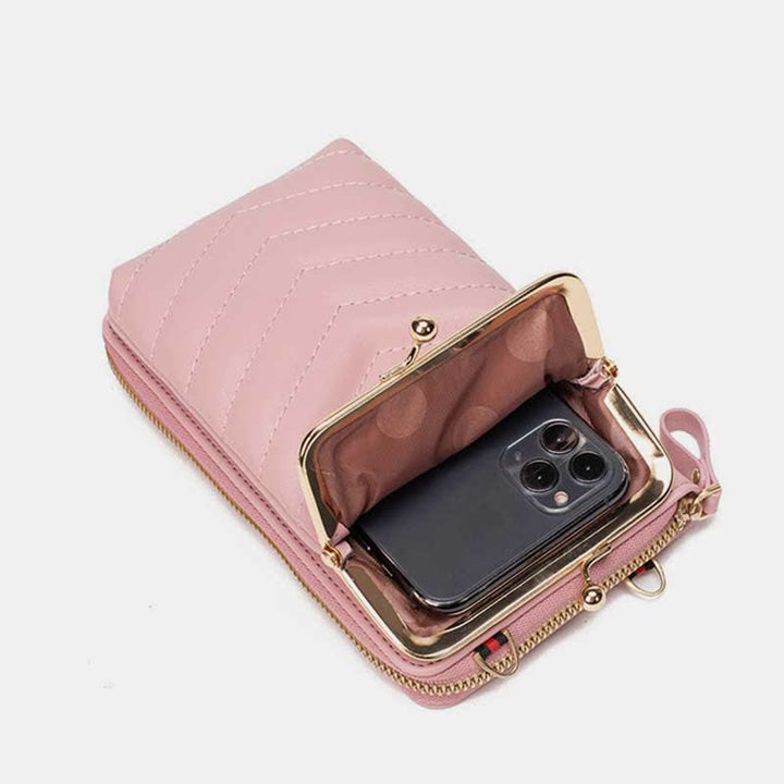 Kleine Crossbody-Handy-Geldbörse für Damen aus gestepptem Leder