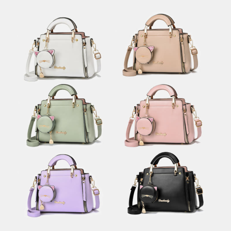 Süße Kätzchen-Handtasche mit abnehmbarem Riemen für Damen, Umhängetasche