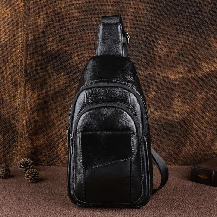 Sling-Rucksack aus echtem Leder, Retro, Mehrzweck-Umhängetasche, Schultertasche, Brusttasche