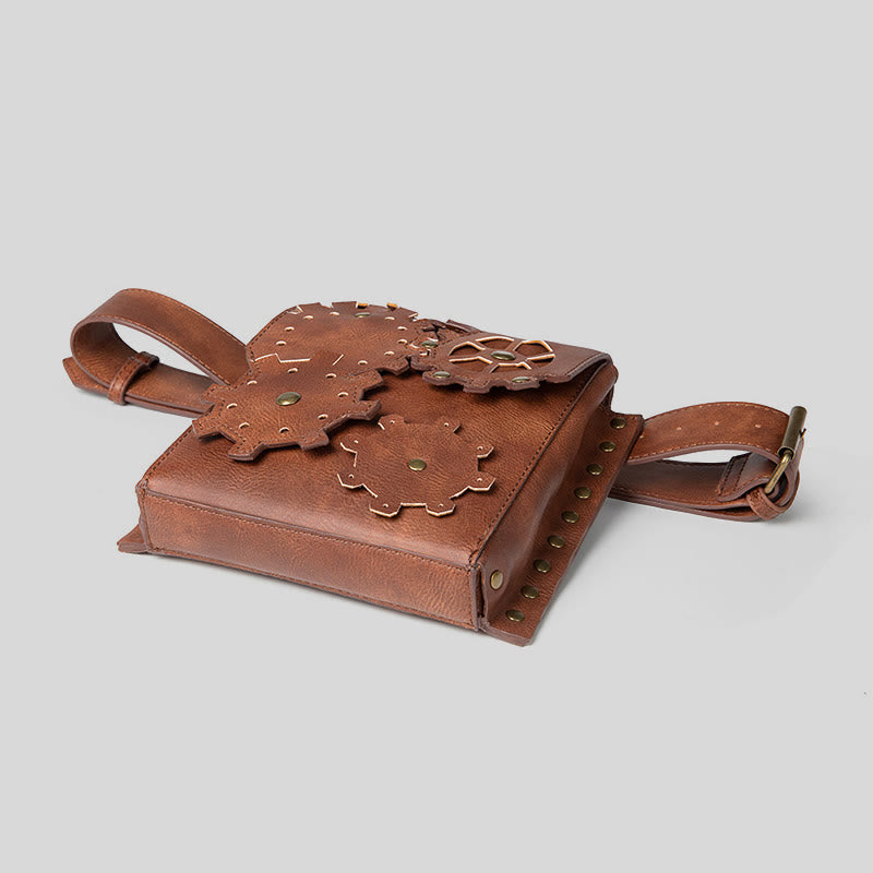 Retro-Gürteltasche für Damen, quadratische Handytasche in Zahnradform