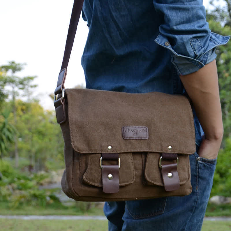 Canvas-Umhängetasche für Herren, mehrere Taschen, Vintage-Umhängetasche