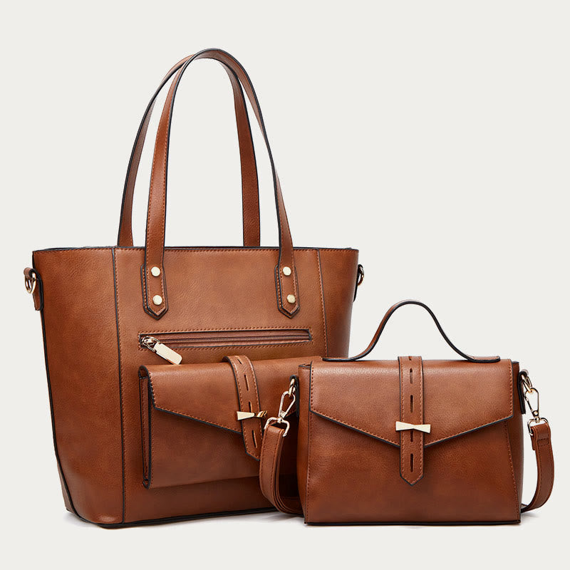 Taschenset für Damen, große Tragetasche, Umhängetasche aus Leder