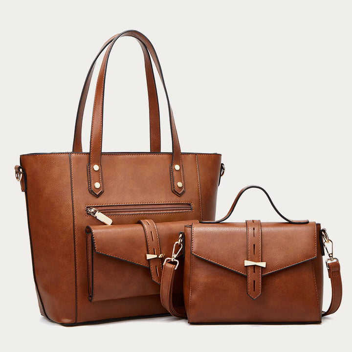 Taschenset für Damen, große Tragetasche, Umhängetasche aus Leder