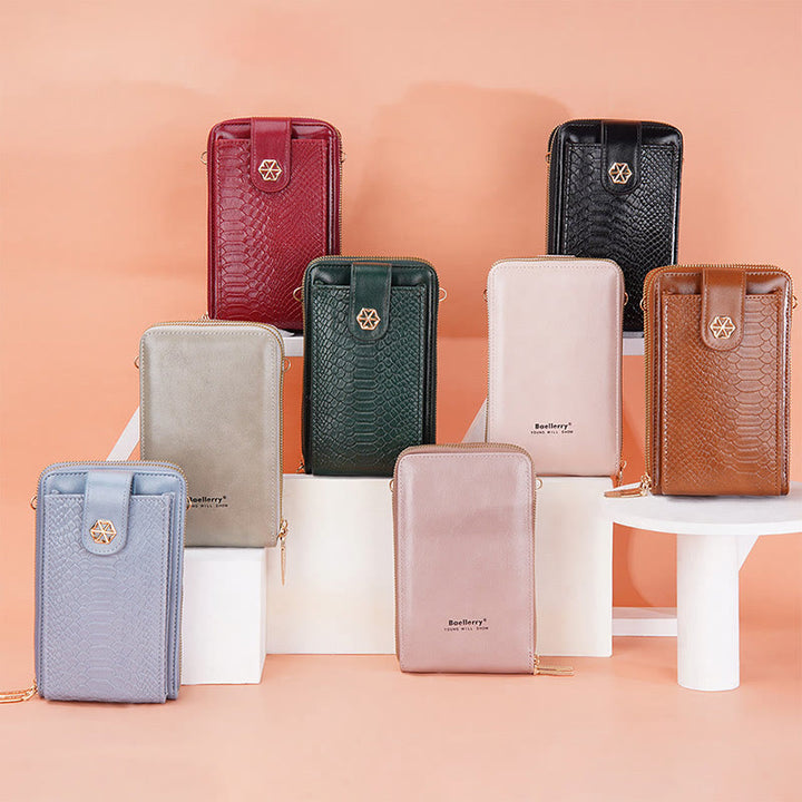 Solide Schlangenhaut-Grain-Telefontasche für Frauen Elegante Crossbody-Geldbörse