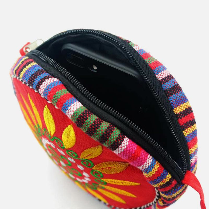 Folk Custom Canvas Tasche Frauen Stickerei Sonnenblume kleine runde Tasche