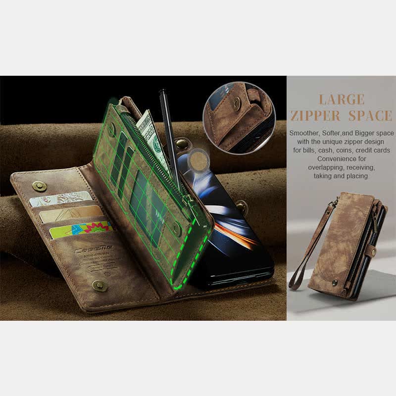 Robuste magnetische Leder-Brieftaschenhülle für Z Fold 4 mit Handschlaufe