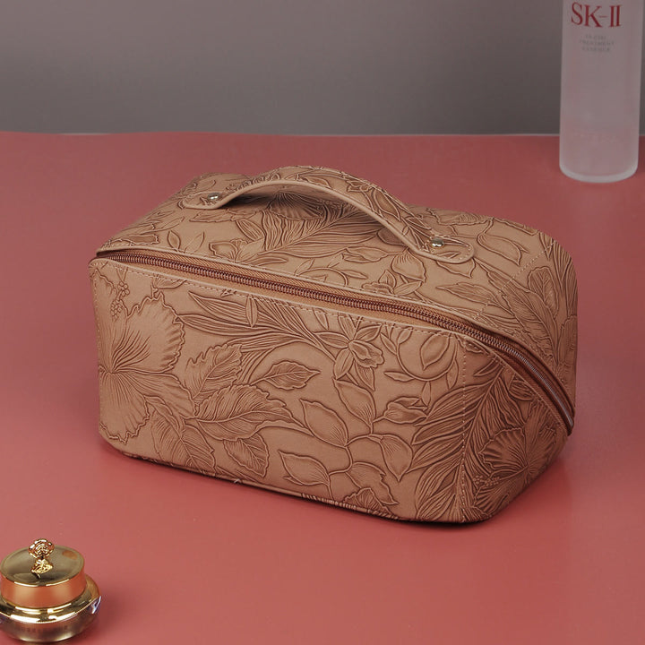 Kosmetiktasche für Damen, Reisetasche aus PU-Leder mit Vintage-Druck