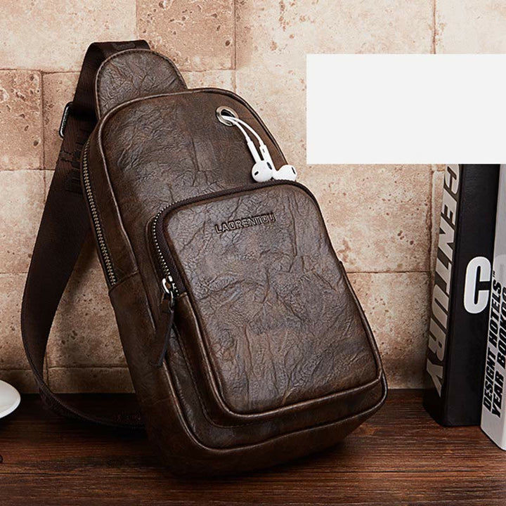 Herren Leder Sling Bag Brusttasche Ein-Schulter-Rucksack Umhängetasche