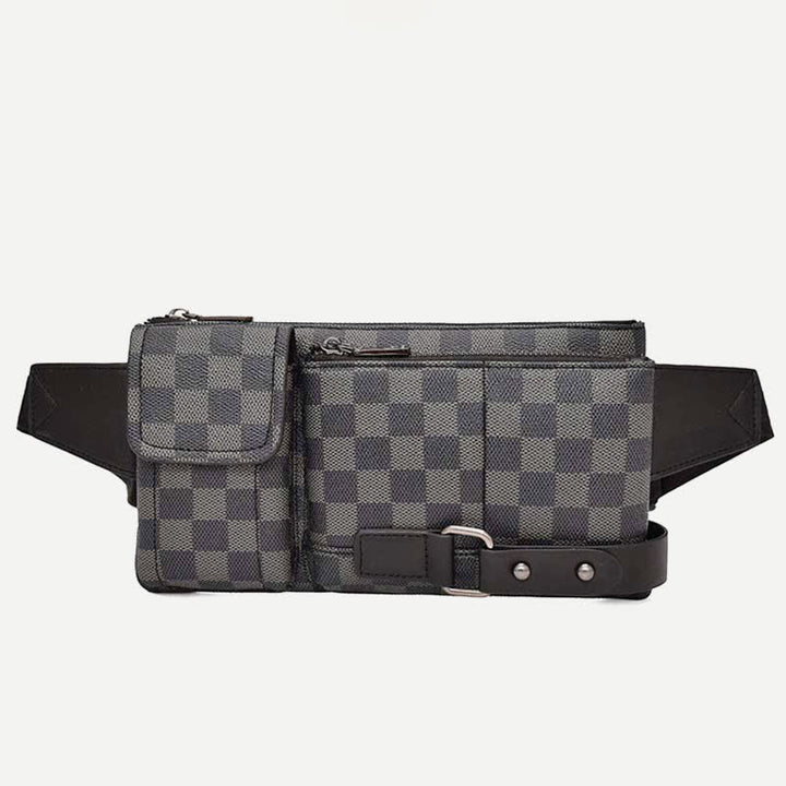 Gürteltasche für Herren, Leder, kariert, Reise-Umhängetasche, Brusttasche