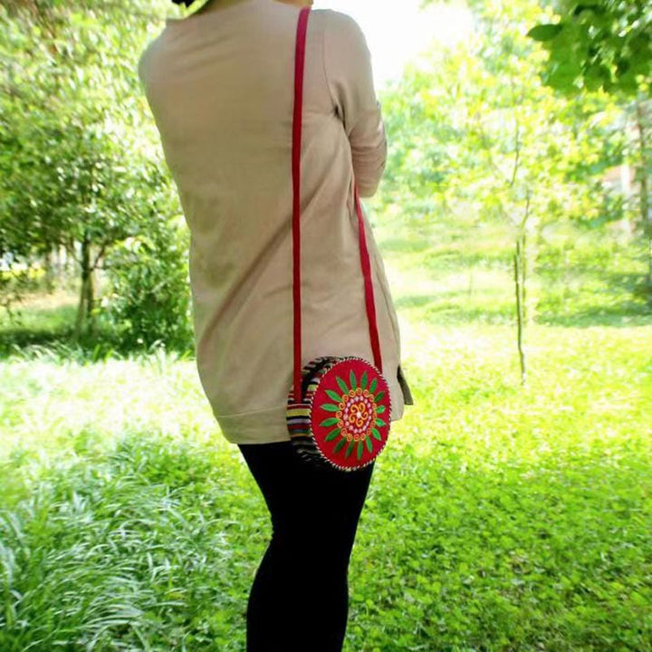 Folk Custom Canvas Tasche Frauen Stickerei Sonnenblume kleine runde Tasche