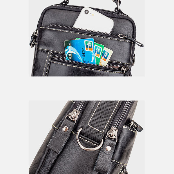 Multifunktions-Umhängetasche aus echtem Leder mit mehreren Taschen