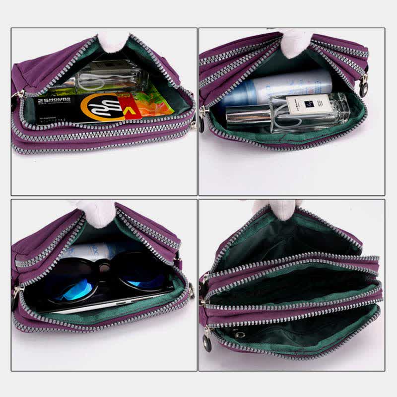 3 Zip Mini Umhängetasche Leichte Handy Brieftasche Lange Armband Geldbörsen