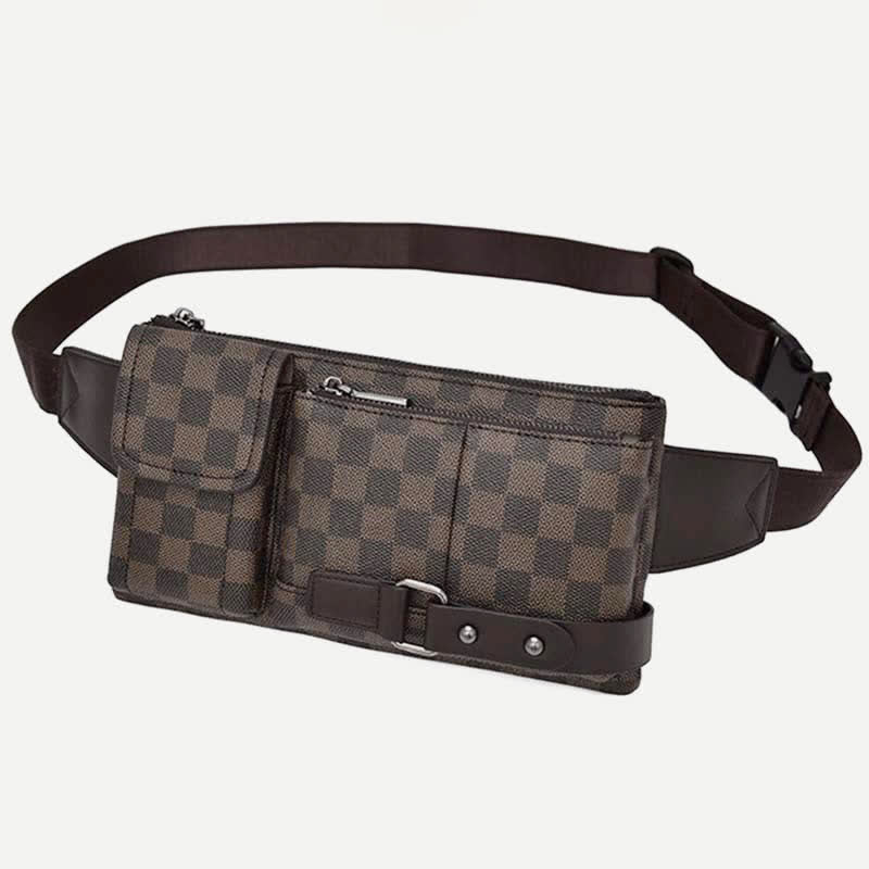 Gürteltasche für Herren, Leder, kariert, Reise-Umhängetasche, Brusttasche