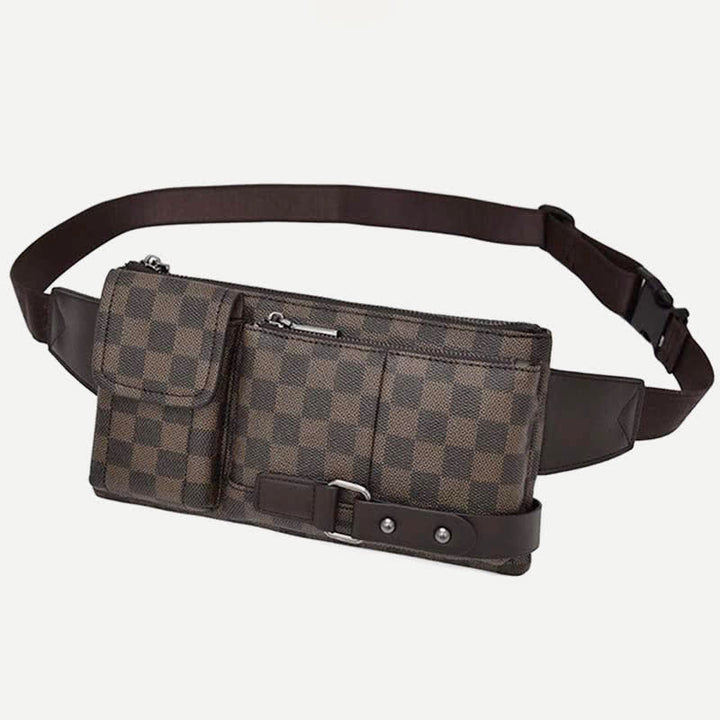 Gürteltasche für Herren, Leder, kariert, Reise-Umhängetasche, Brusttasche