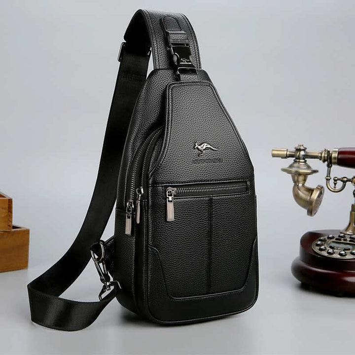 Sling-Brusttasche aus Leder mit mehreren Taschen für Männer mit USB-Ladeanschluss