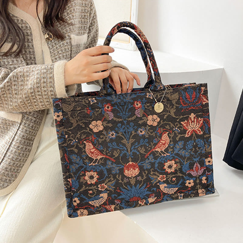 Einkaufstasche für Damen, einfache Retro-Handtasche mit großer Kapazität und Blumenmotiv