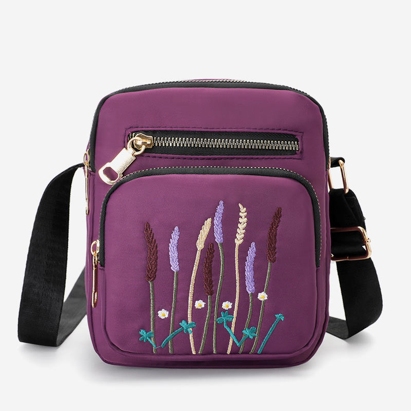 Leichte, wasser- und reißfeste Umhängetasche für Damen mit mehreren Taschen und Stickereien