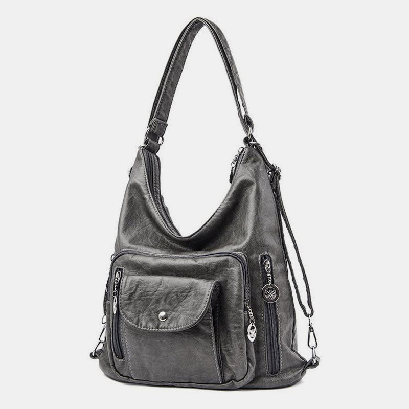Einkaufstasche aus Leder im Vintage-Stil mit vielen Taschen und großer Kapazität