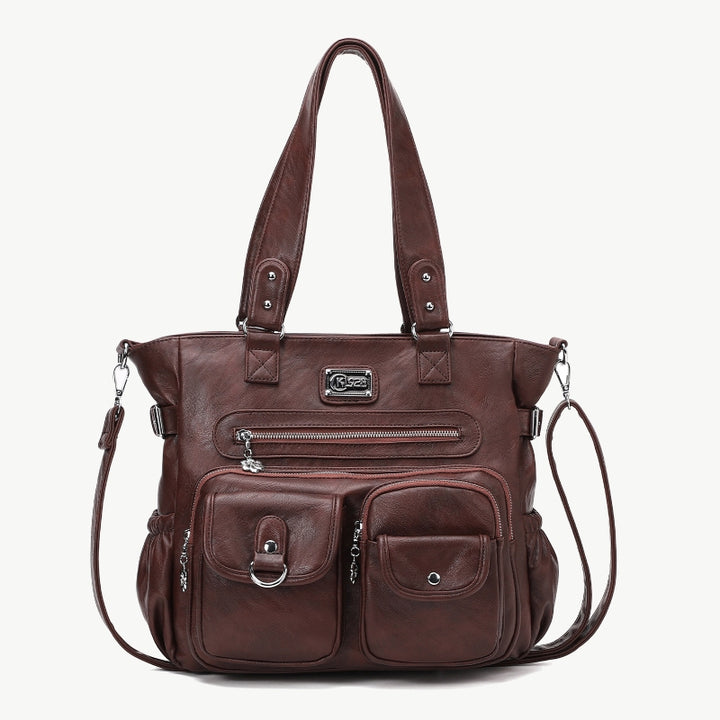 Große Umhängetasche für Damen mit mehreren Taschen und zwei Verwendungsmöglichkeiten - Kastanienbraun - image 18