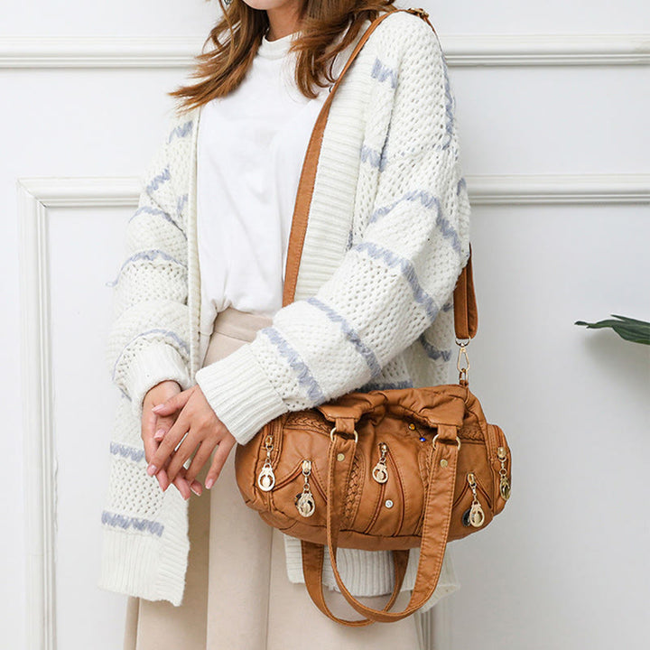 Umhängetasche mit mehreren Taschen für Damen, bunt, groß, Leder, Umhängetasche