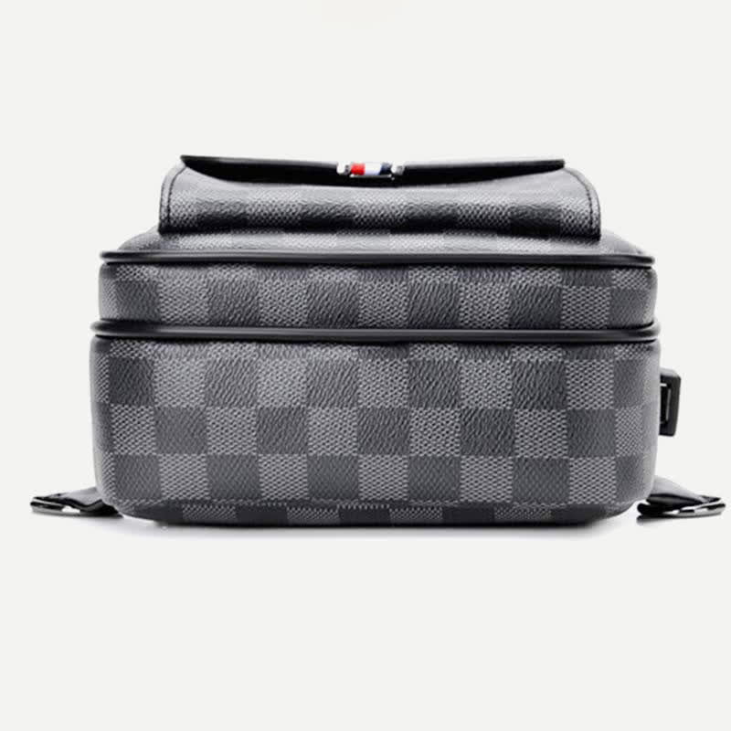 Lässiger Tagesrucksack aus Leder, Schultertasche, Brusttasche mit USB-Ladeanschluss