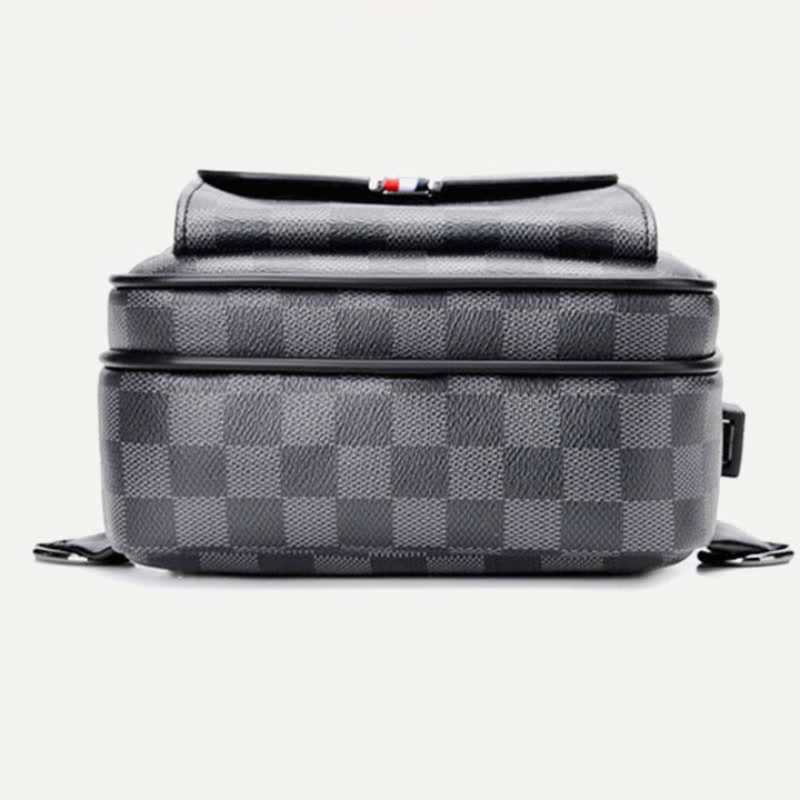 Lässiger Tagesrucksack aus Leder, Schultertasche, Brusttasche mit USB-Ladeanschluss