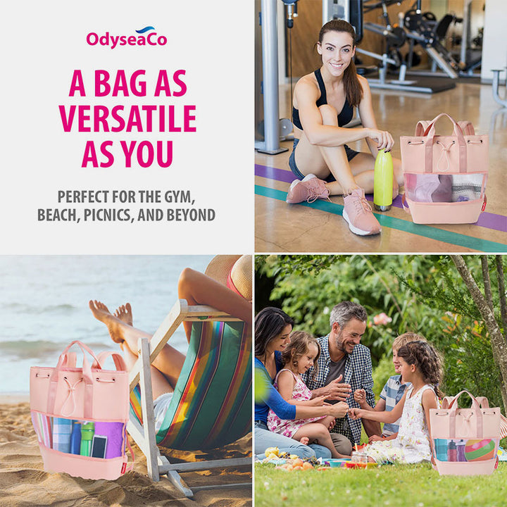 Leichter, modischer Netz-Rucksack für den Strand, Fitnessstudio, Neopren, Handtasche mit Kordelzug
