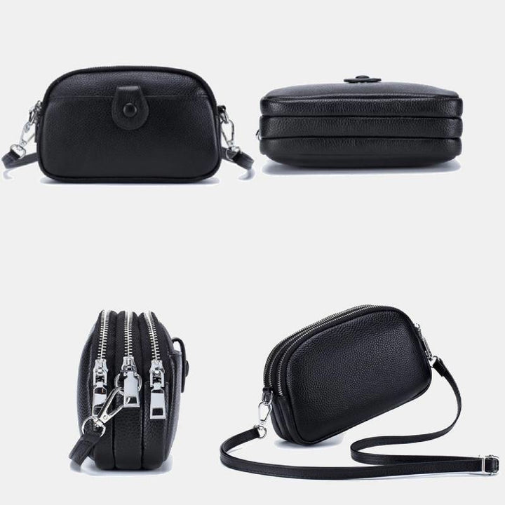 Schultertasche aus echtem Leder mit drei Reißverschlüssen, lässige Umhängetasche für Damen
